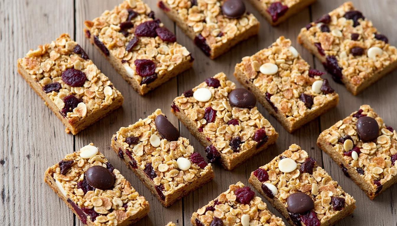 découvrez notre recette facile et saine de barres de céréales aux flocons d'avoine et chocolat, le snack maison parfait pour une pause gourmande et équilibrée.